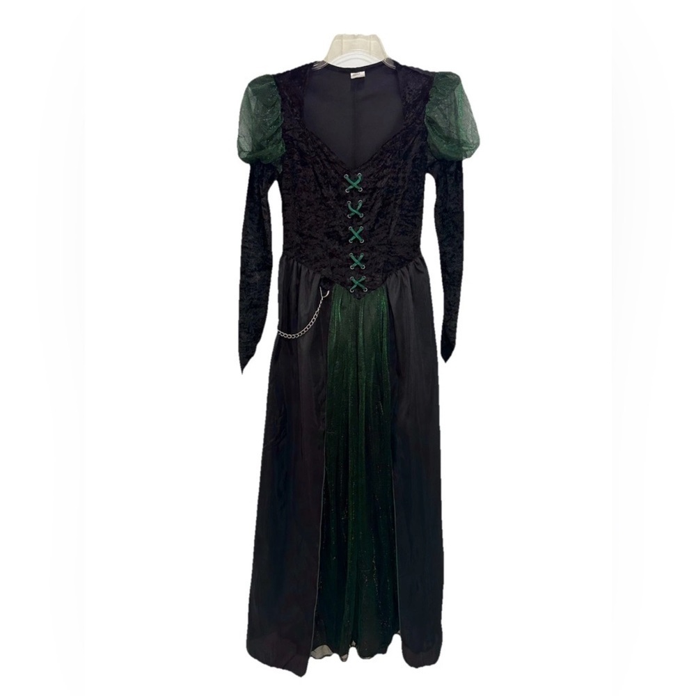 The Wizard Of Oz Long Black & Green Velvet Dress Halloween Costume Size Small - Picture 1 of 9